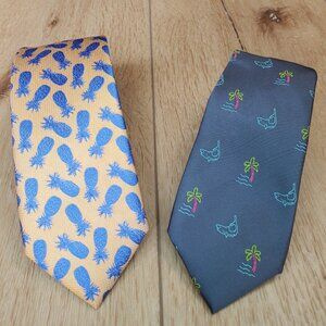 Mens Tie Lot of 2 Haggar Apt 9 Tropical Beach Themed Print Pineapple Shark Palm